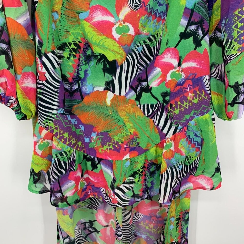 Shein Dress Maxi Hi Lo Cutout Green Tropical Print Long Sleeve NWT - Picture 10 of 16